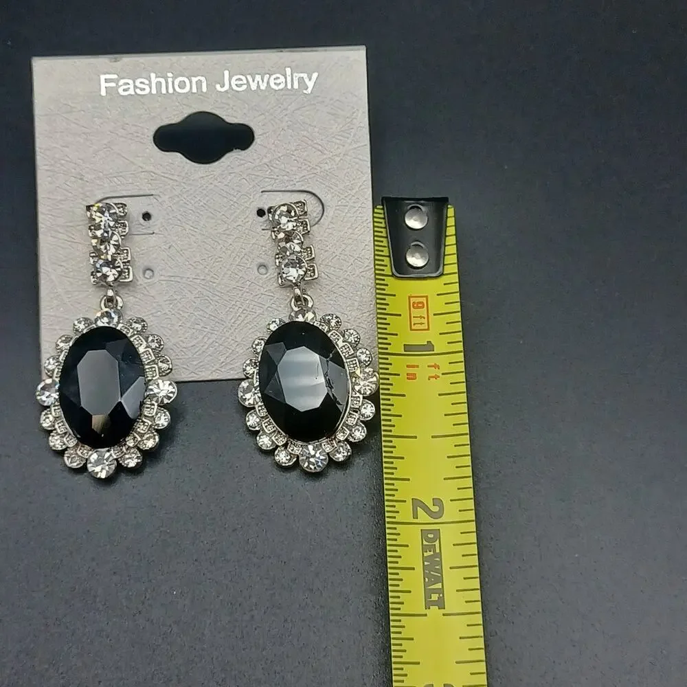 Black Oval Rhinestone Drop Earrings